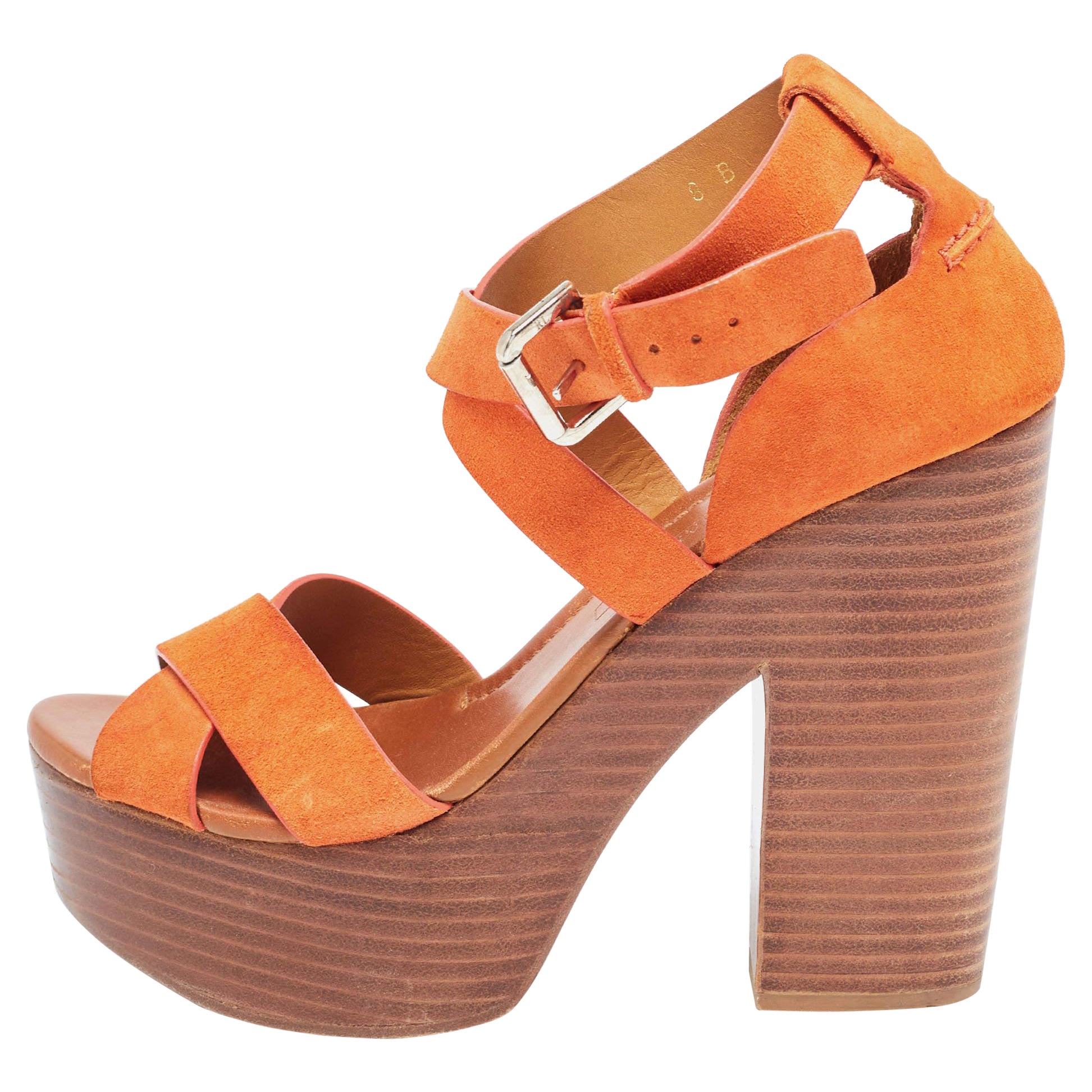 Ralph Lauren Kollektion Orange Alannah Sandalen aus Wildleder Größe 38