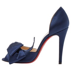 Christian Louboutin Blue Satin Bow T Dorcet Peep Toe Pumps Size 38