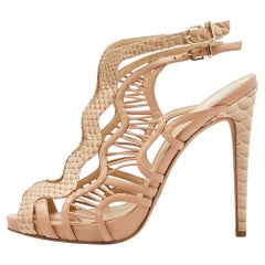 Alexandre Birman Beige Wildleder Cut Out Peep-Toe Knöchelriemen-Sandalen Größe 41