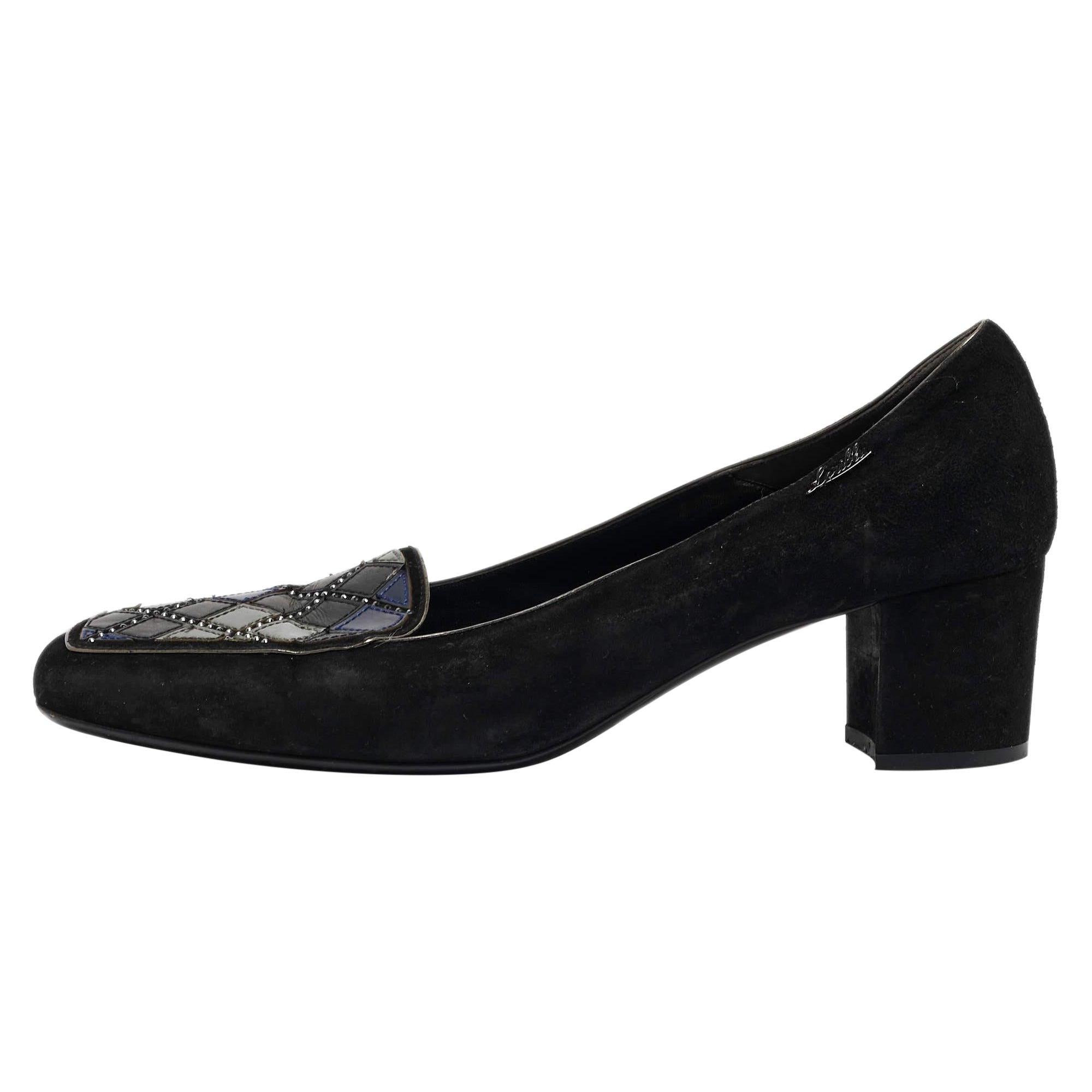 Loriblu Black Suede Block Heel Loafer Pumps Size 39