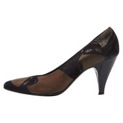 Casadei Bombas de punta de cuero nobuck estampado negro/marrón talla 39