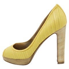 Valentino Yellow Embroidered Leather Peep Toe Platform Pumps Size 37