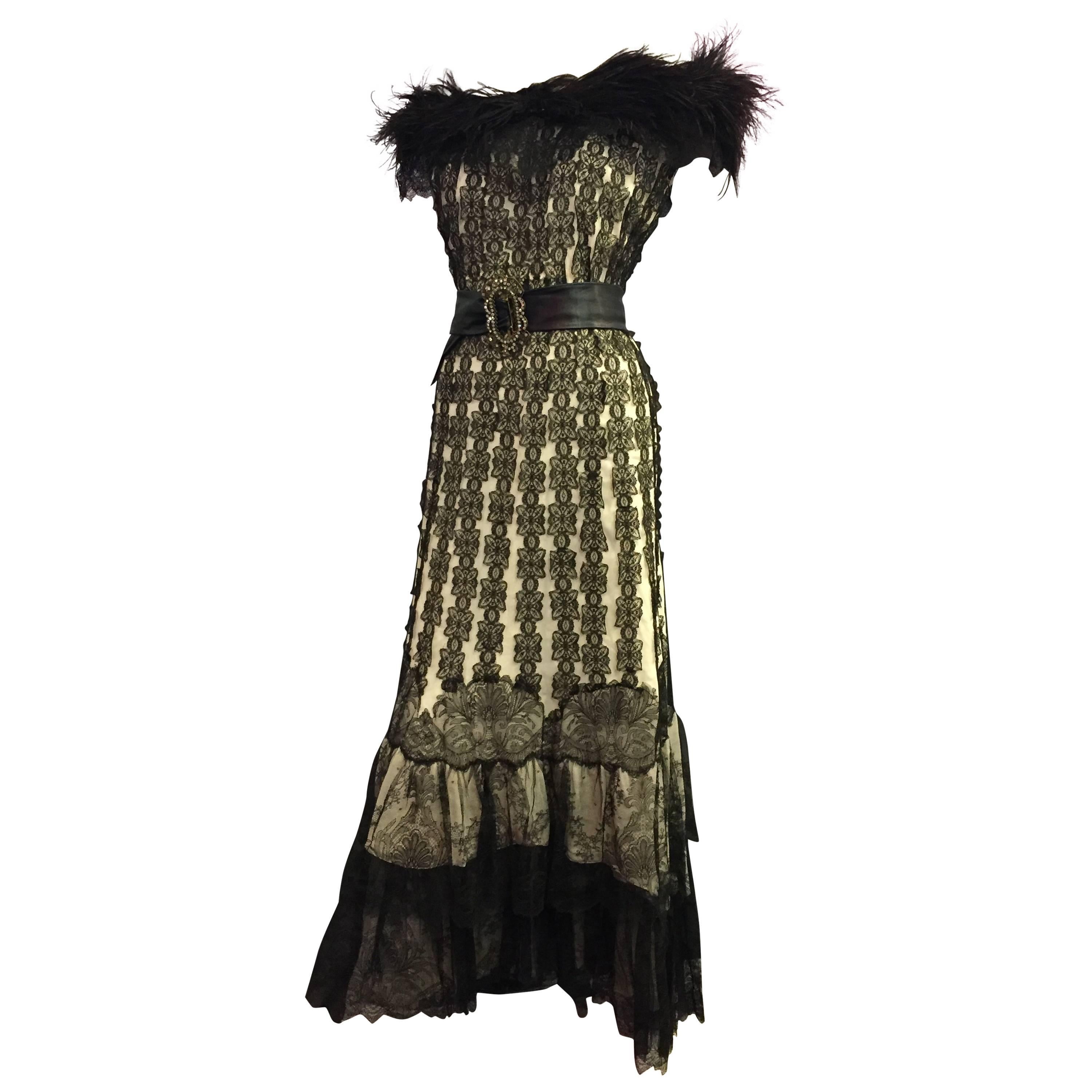 1950s Hand-Made Flamenco-Inspired Gown Made From Victorian Lace Shawl