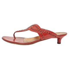 Salvatore Ferragamo Burgundy Patent Leather Slide Sandals Size 41.5