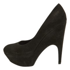 Yves Saint Laurent Black Textured Suede Platform Pumps Size 40