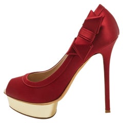 Le Silla Red Satin Peep Toe Platform Pumps Size 40.5
