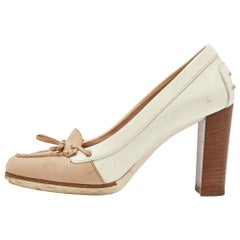 Tod's Zweifarbige Pumps aus Leder und Lackleder mit Blockabsatz in Beige, Größe 38