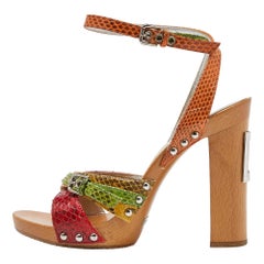 Dolce & Gabbana Multicolor Watersnake Leather Block Heel Strappy Sandals Size 36