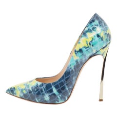 Casadei Tricolor Textured Patent Leather Blade Pumps Size 37