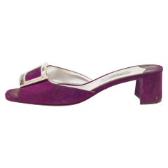 Prada Lila Wildleder Kristall verschönert Slide Sandalen Größe 39