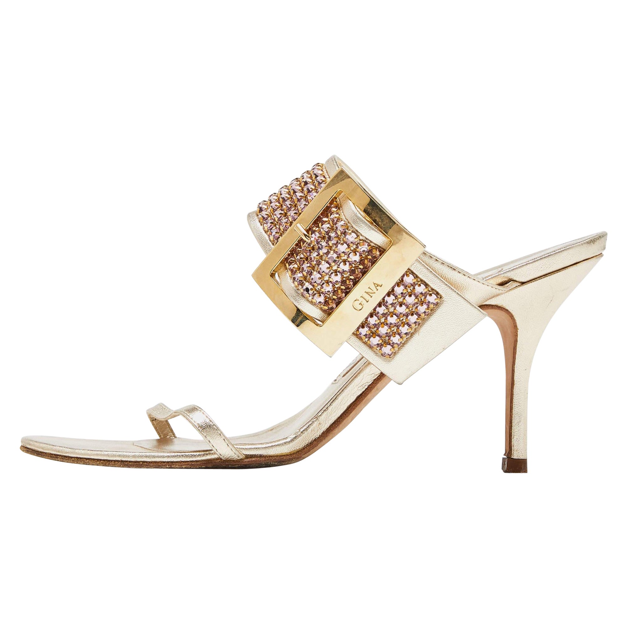 Gina Sandalias de piel con adornos de cristal dorado talla 37.5 en venta