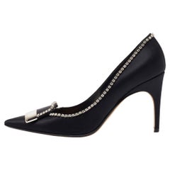 Sergio Rossi Black Satin Crystal Embellished Pumps Size 39.5