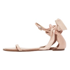 Valentino Pink Leather LeatherAnkle Strap Flat Sandals Size 38