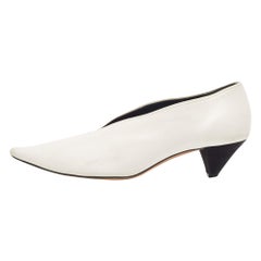 Celine White Leather V Neck Pointed Toe Pumps Size 37