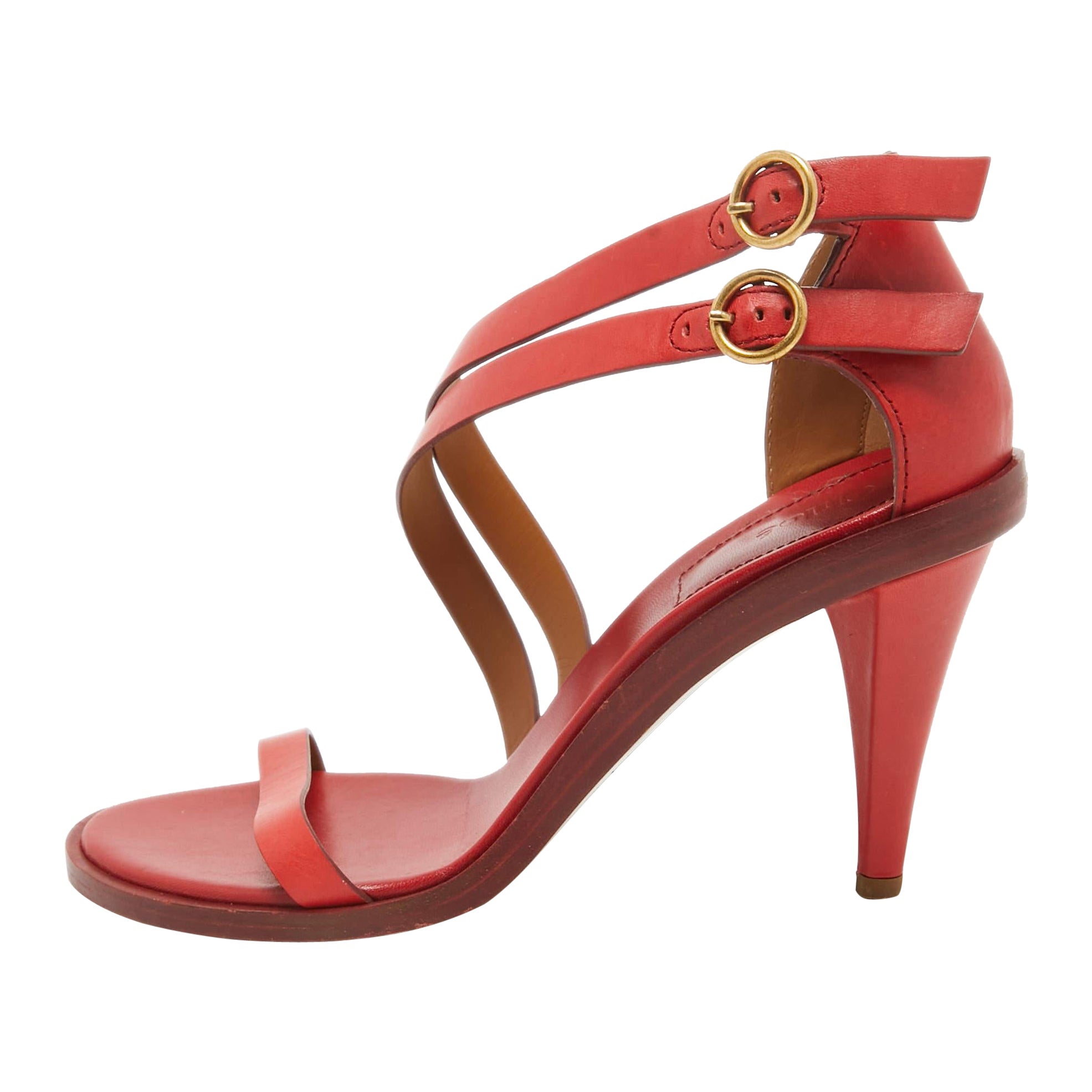 Chloe Sandalias de piel roja con doble tira al tobillo Niko Talla 40