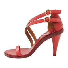 Chloe Red Leather Double Ankle Strap Niko Sandals Size 40