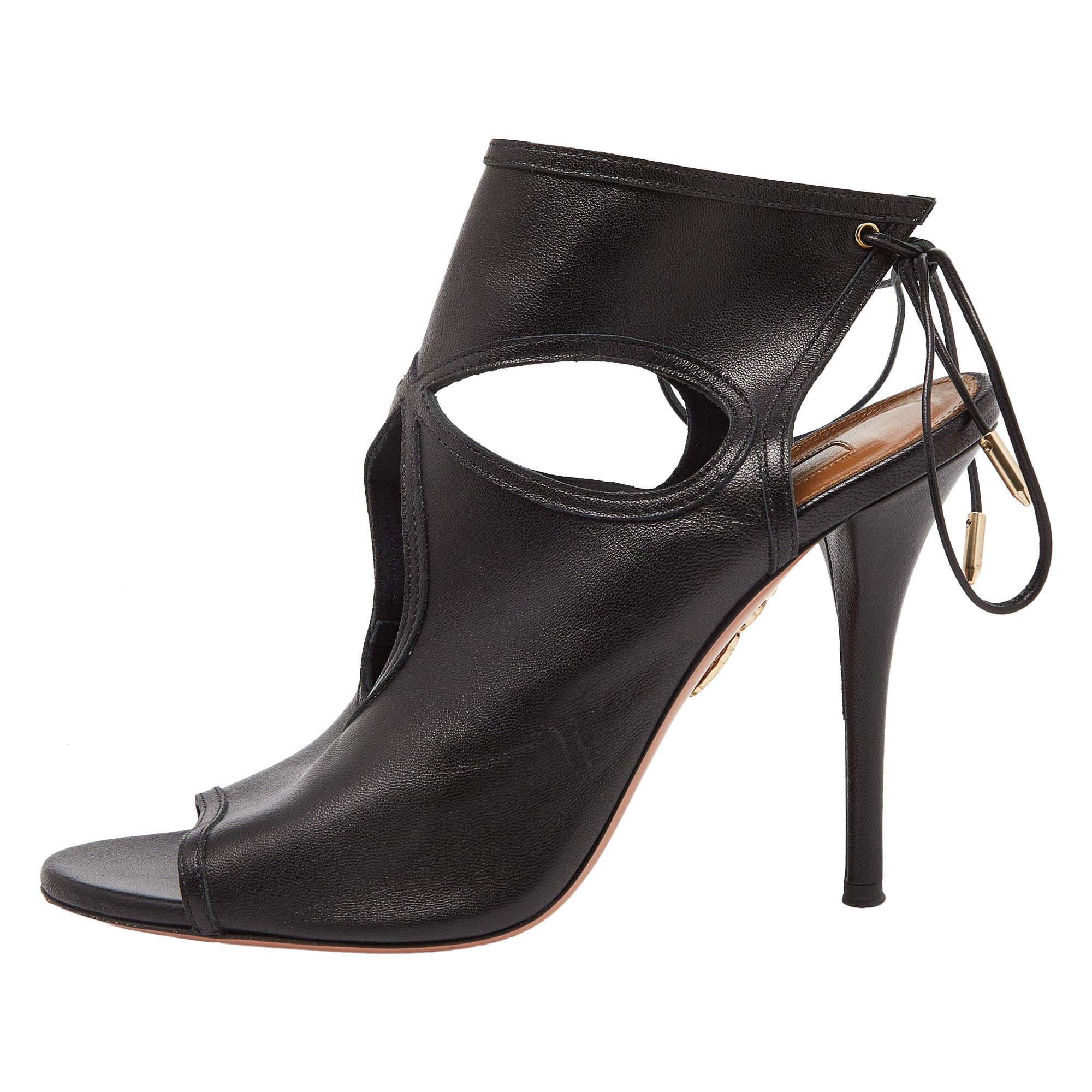 Aquazzura Black Leather Sexy Thing Sandals Size 37.5 For Sale