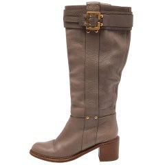 Chloe Beige Leather Knee Length Boots Size 37