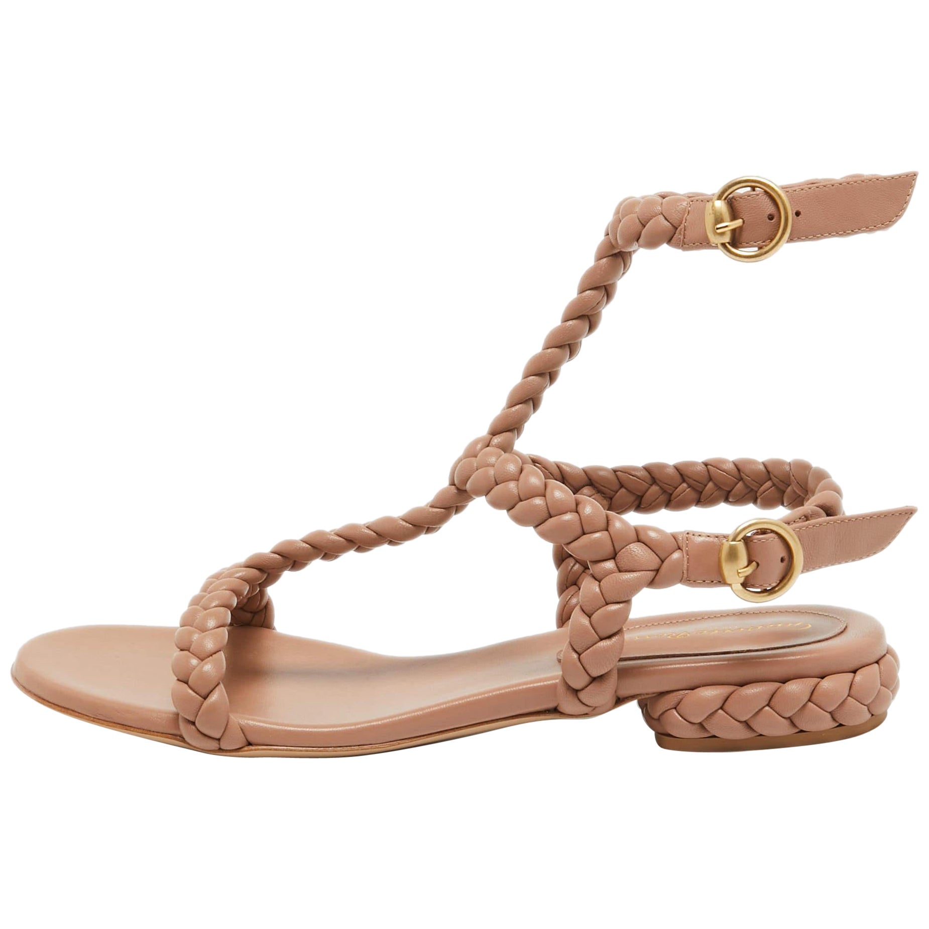 Gianvito Rossi Beige Braided Leather Sorrento Sandals Size 40.5 For Sale