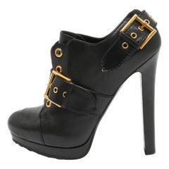 Alexander McQueen Black Leather Eyelet Buckle Booties Size 40