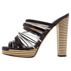 Fendi Schwarze Leder Riemchen-Plateau- Slide-Sandalen mit Riemen Größe 39