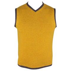 Men's ETRO Size M Gold & Brown Heather Merino Wool V Neck Sweater Vest