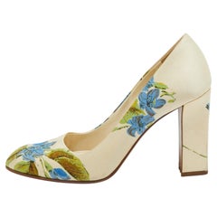 Prada Cream Floral Print Satin Square Toe Pumps Size 36.5