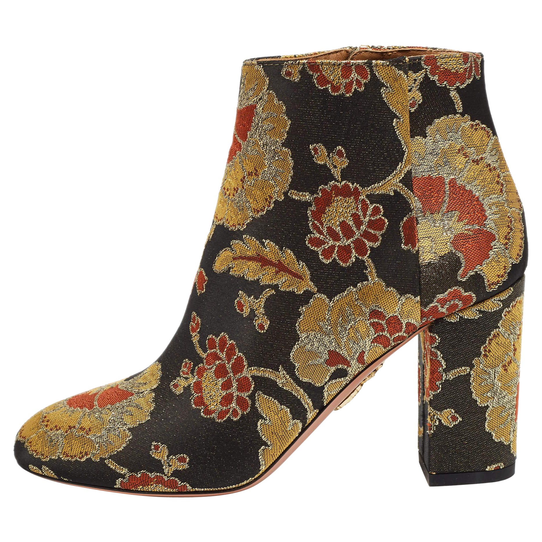 Aquazzura Multicolor Floral Brocade Fabric Zip Ankle Boots Size 37