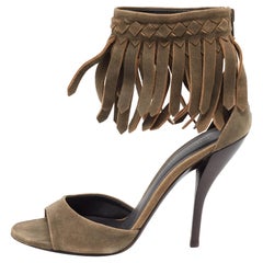 Bottega Veneta Brown Suede Fringe Ankle Strap Sandals Size 39