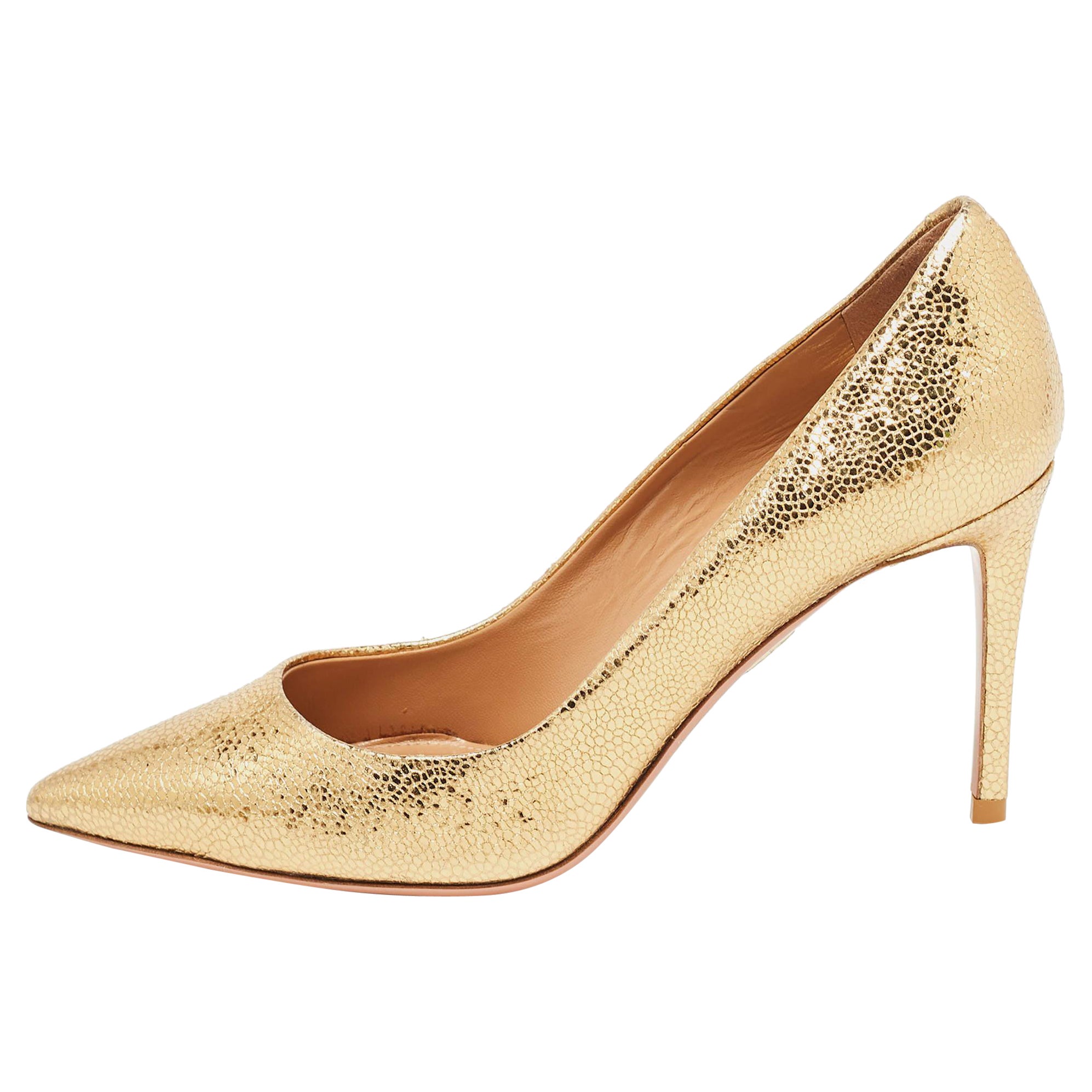 Aquazzura escarpins pointus en cuir texturé or, taille 35