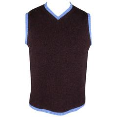 Men's ETRO Size M Plum & Blue Heather Merino Wool V Neck Sweater Vest
