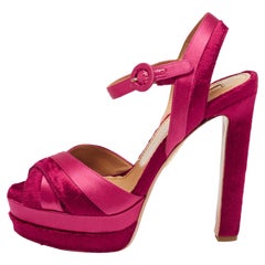 Aquazzura Pink Satin and Velvet Coquette Platform Sandals Size 38