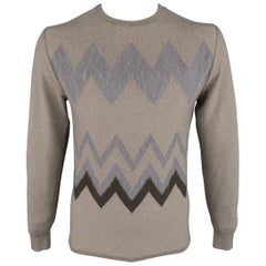 Men's VIKTOR & ROLF Size M Taupe Knit Textured Zig Zag Wool / Mohair Pullover