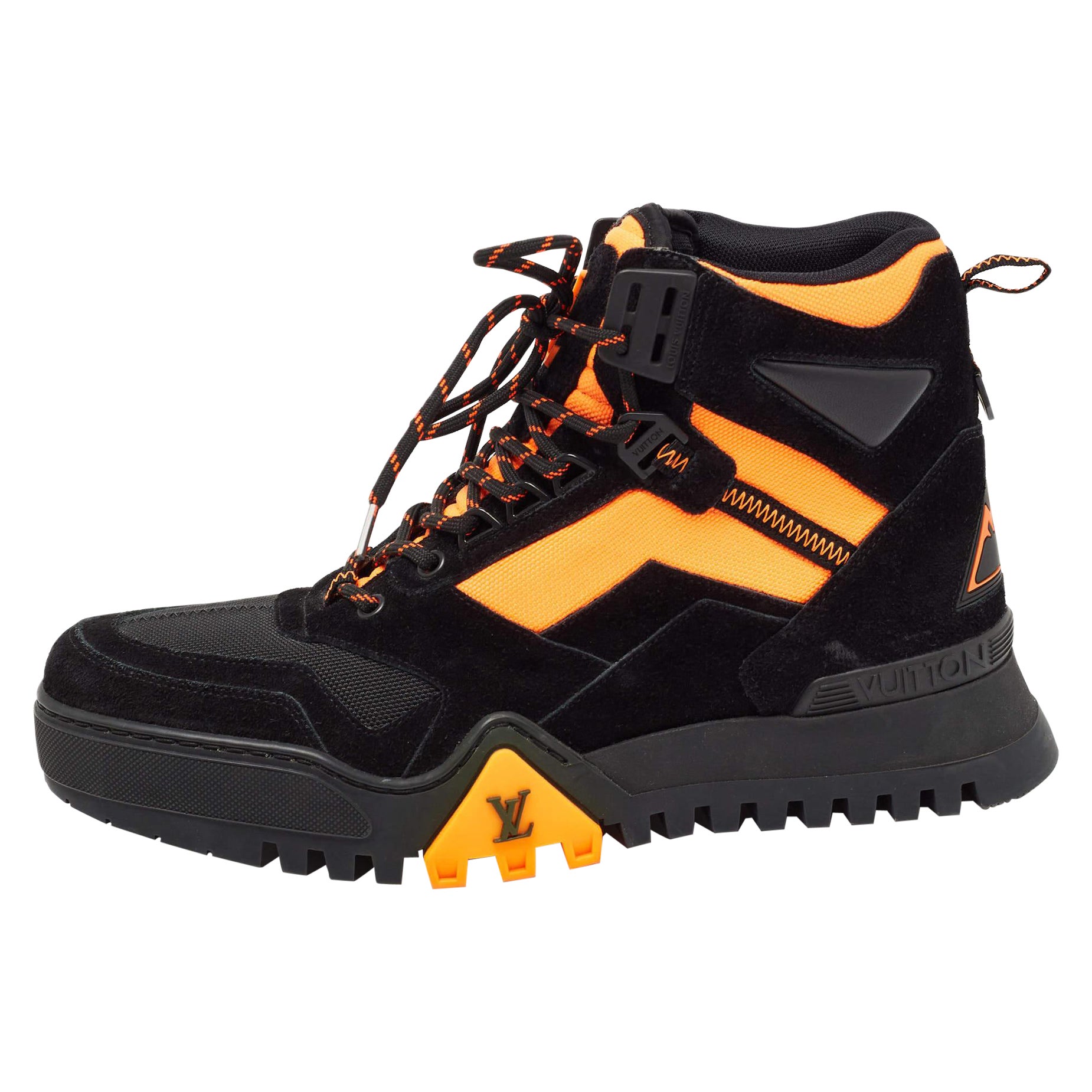 Louis Vuitton Black/Orange Suede and Canvas LV Hiking Boots Size 42 For Sale