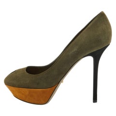 Sergio Rossi Army Green Suede Peep Toe Platform Pumps Size 40