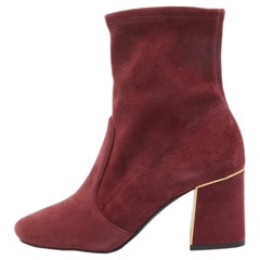 Tory Burch Burgundy Suede Zip Ankle Boots Size 36.5