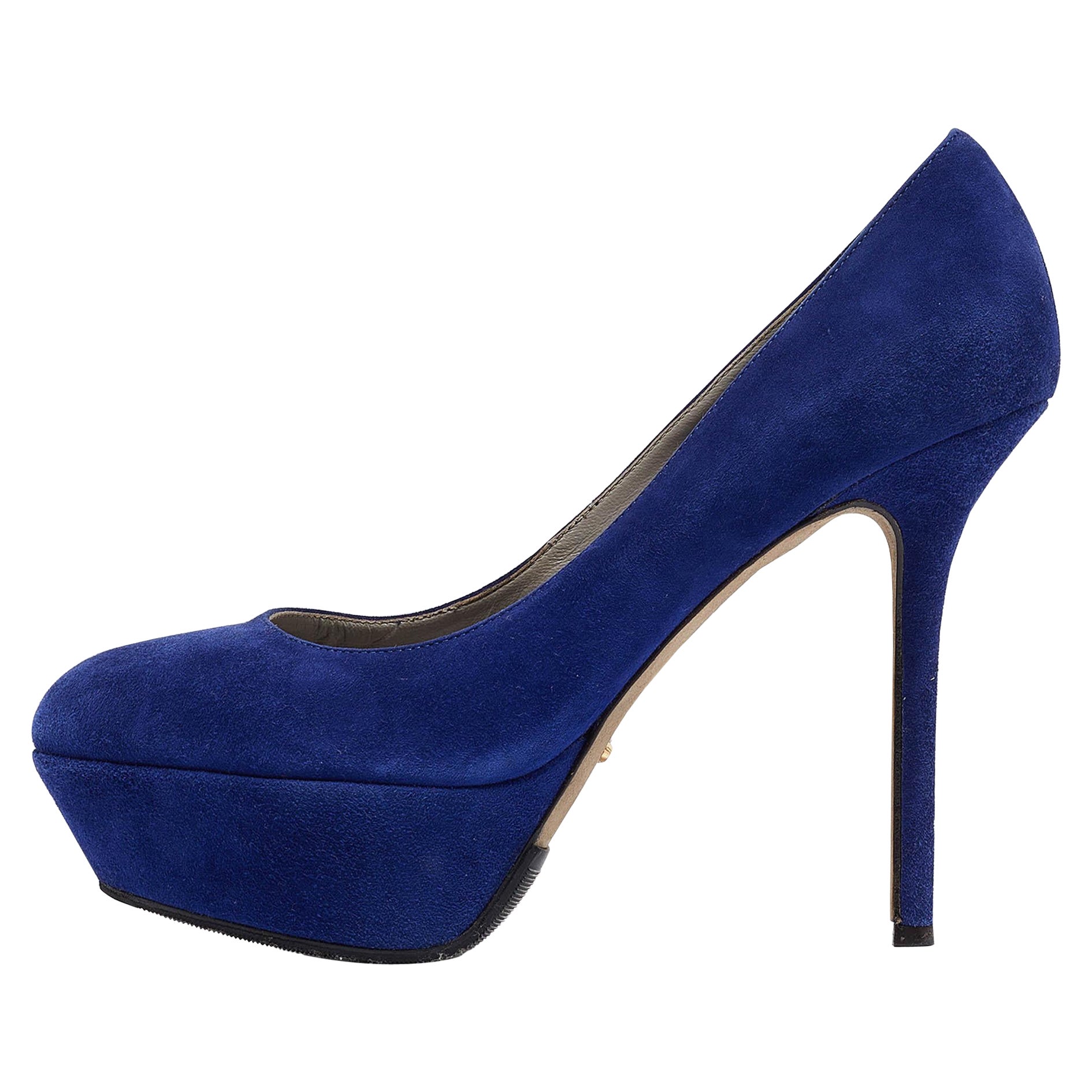 Sergio Rossi Blue Suede Platform Pumps Size 38 For Sale