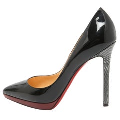 Christian Louboutin Black Patent Leather Pigalle Plato Pumps Size 38.5