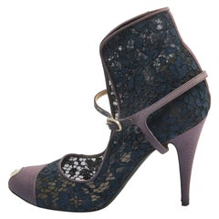 Chanel Purple/Blue Mesh andCanvas Ankle Strap Pumps Size 40