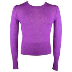 Men's PRADA Size L Purple Sheer Alpaca Knit Cropped Crewneck Sweater