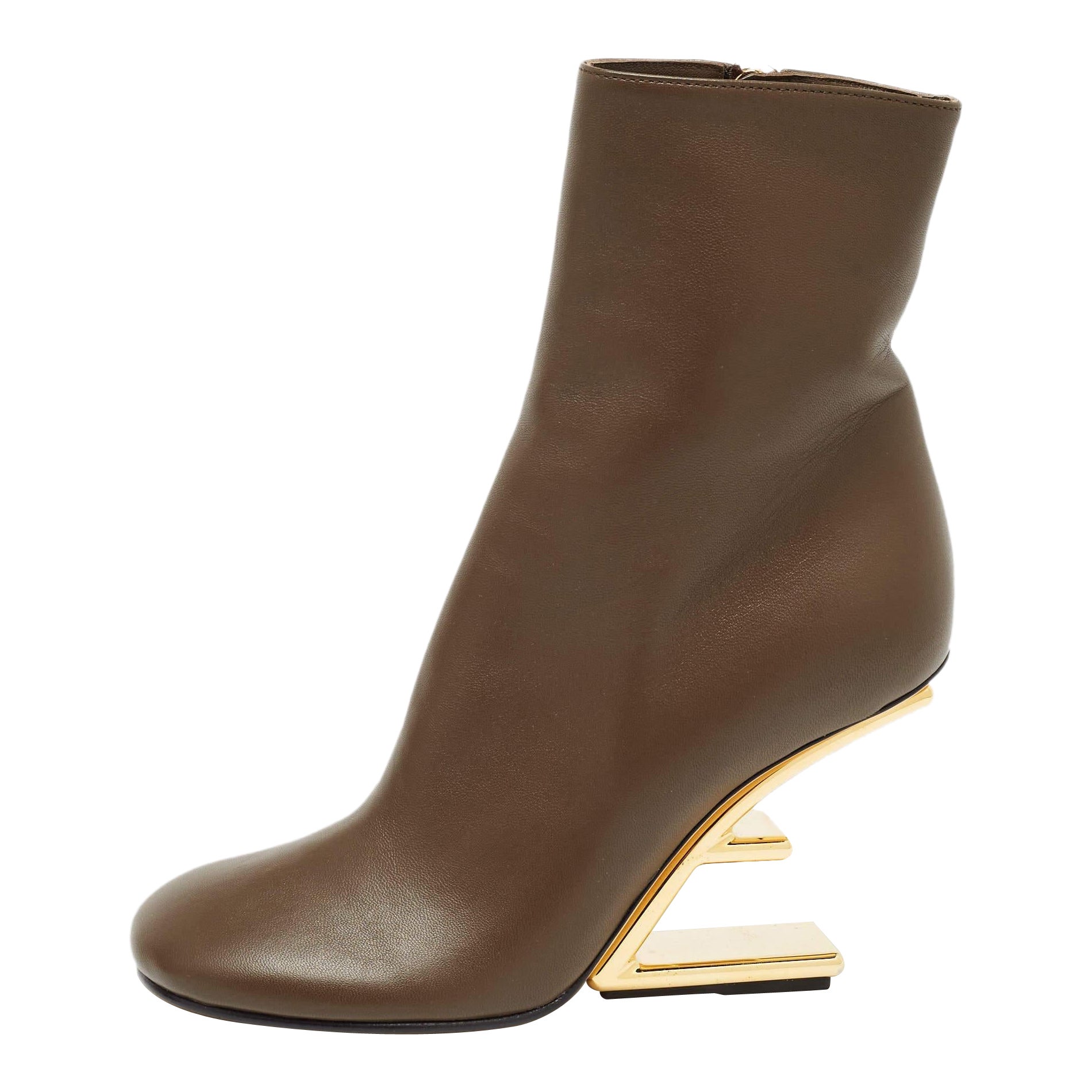Fendi Brown Leather Fendi First Ankle Boots Size 37 For Sale