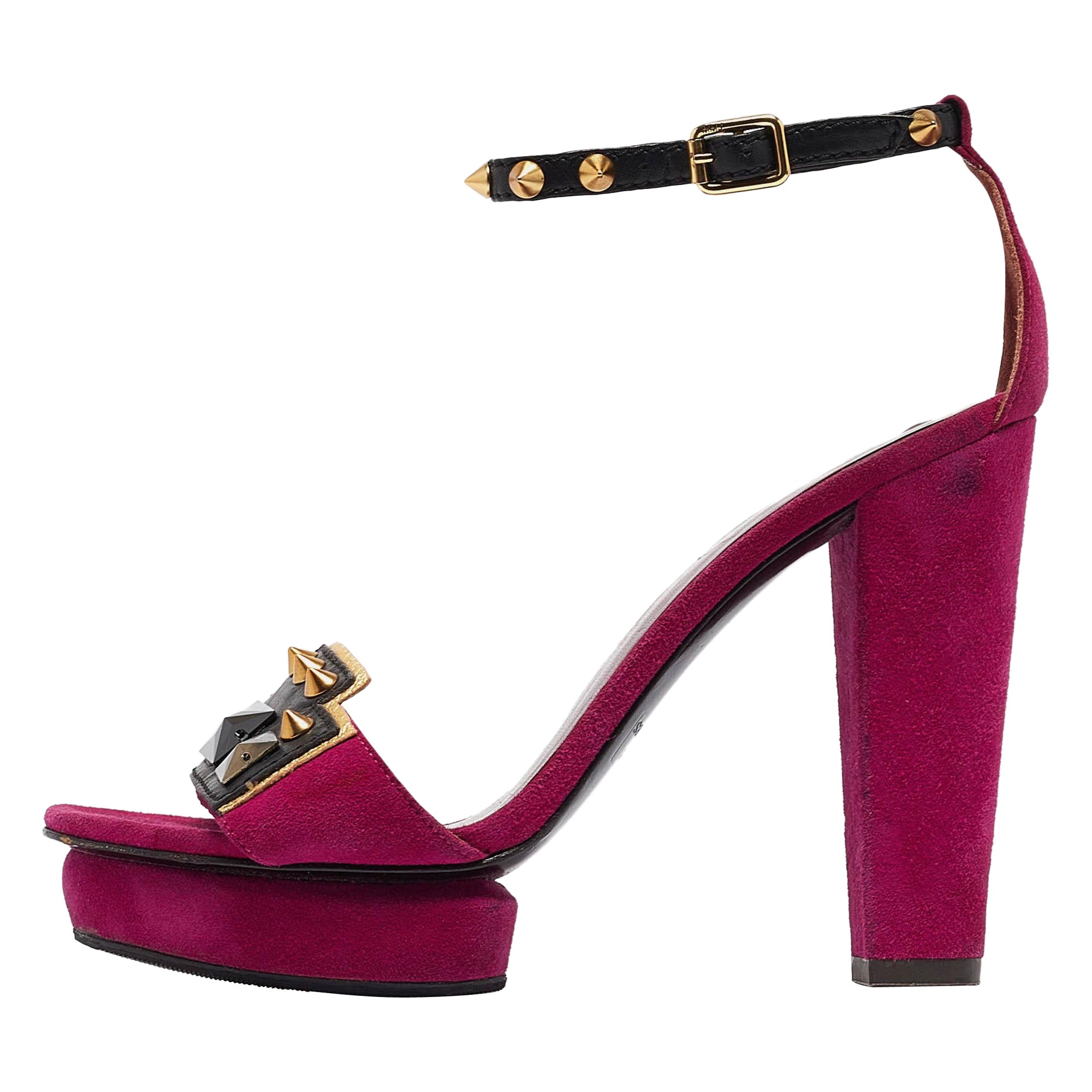 Marc by Marc Jacobs Magenta Suede & Leather Studded Ankle Strap Sandals Size 38 For Sale