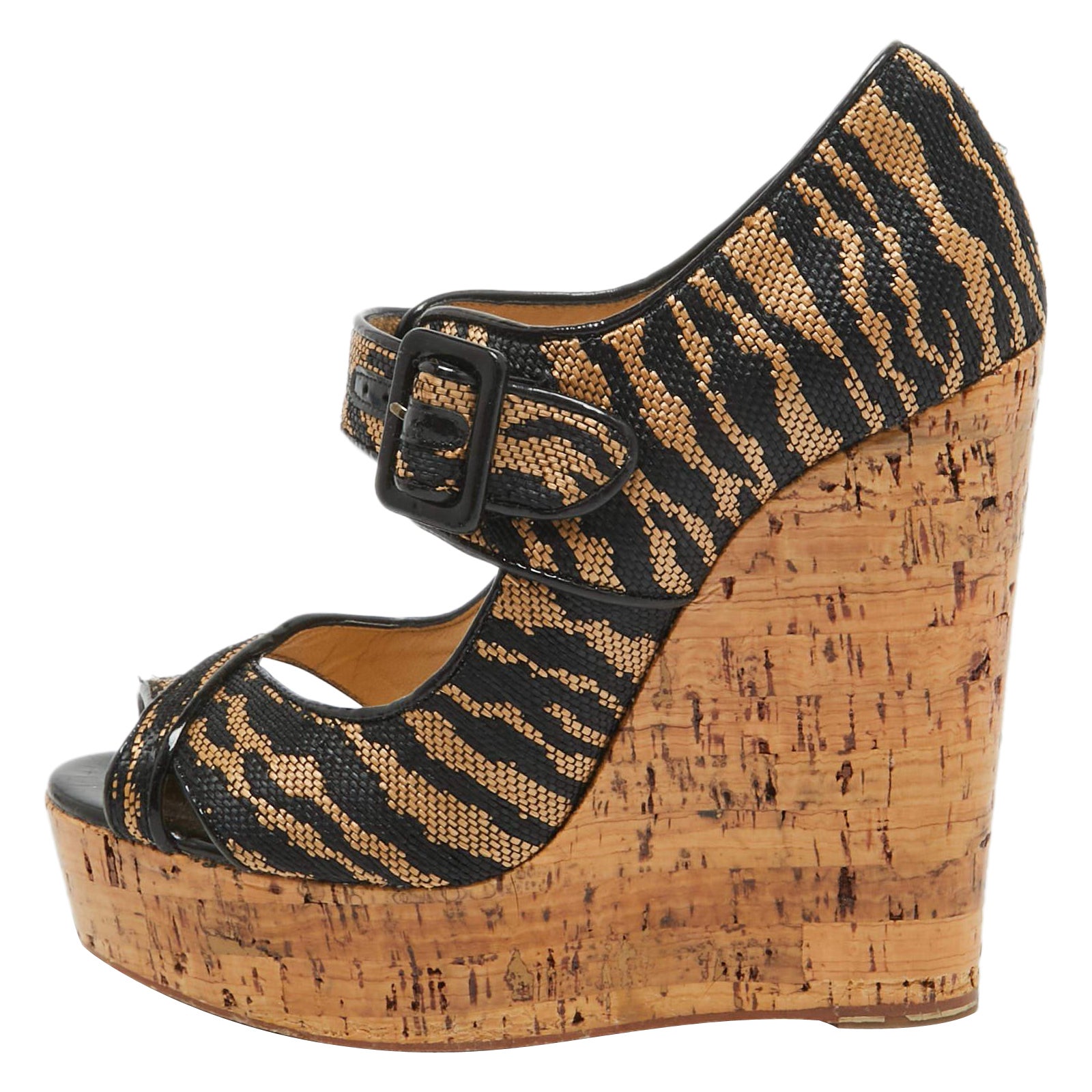 Christian Louboutin - Melisa in tela nera/beige con zeppa in sughero - Taglia 38