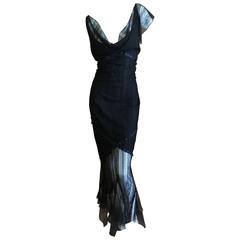 John Galliano Elegant Vintage Black Lace Evening Dress