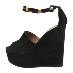 Chloe Black Suede Platform Wedge Ankle Strap Sandals Size 39
