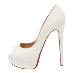Christian Louboutin White Patent Leather Lady Peep Pumps Size 37