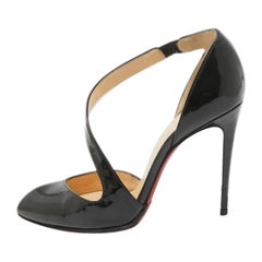 Christian Louboutin Black Patent Leather Opgrade Cross Strap Pumps Size 34