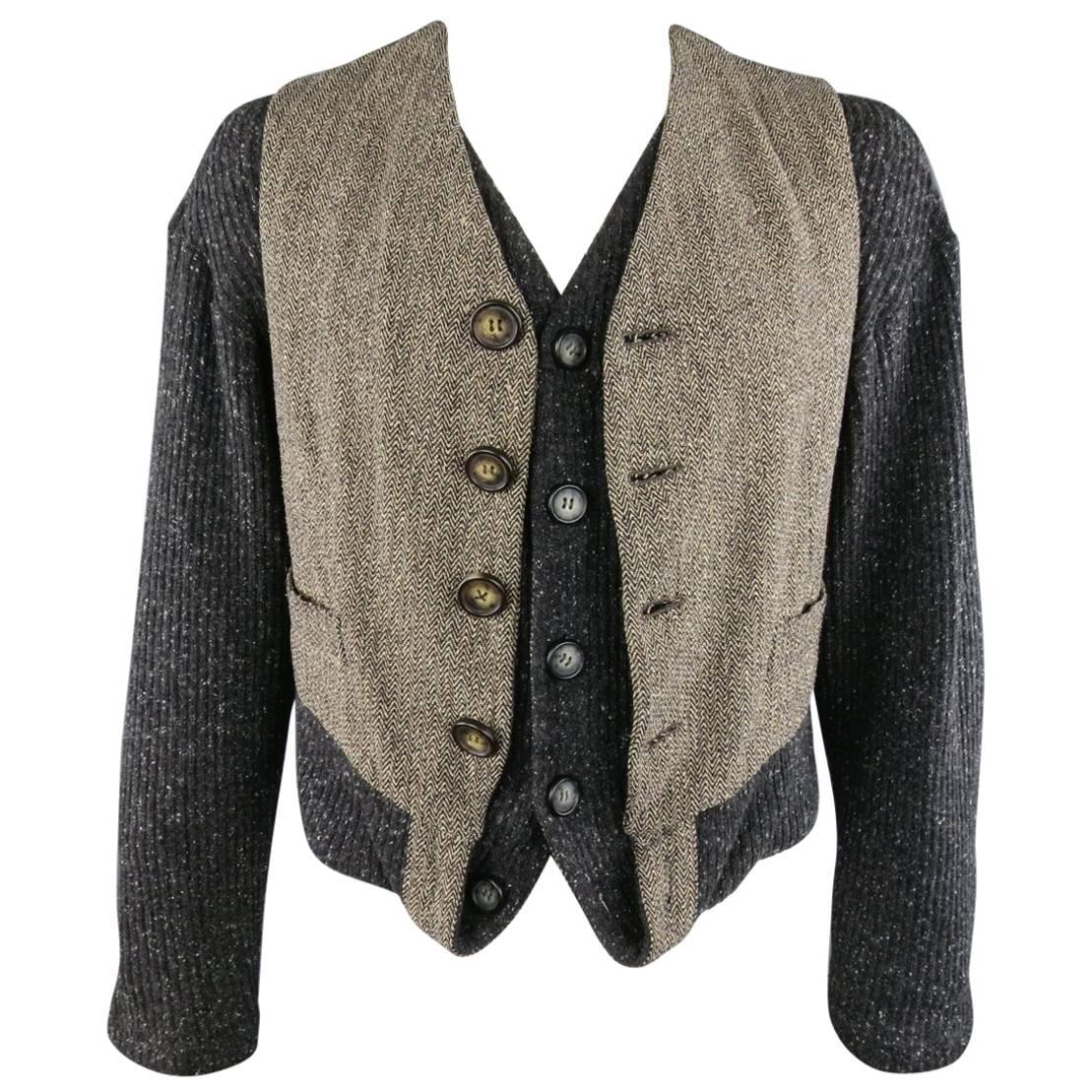 Men's DOLCE & GABBANA Size L Charcoal & Taupe Vest Layered Cardigan
