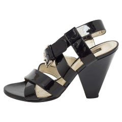 Dolce & Gabbana Black Patent Leather Ankle Strap Sandals Size 38.5