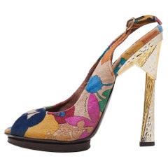 Missoni Multicolor Velvet Peep Toe Slingback Sandals Size 39.5